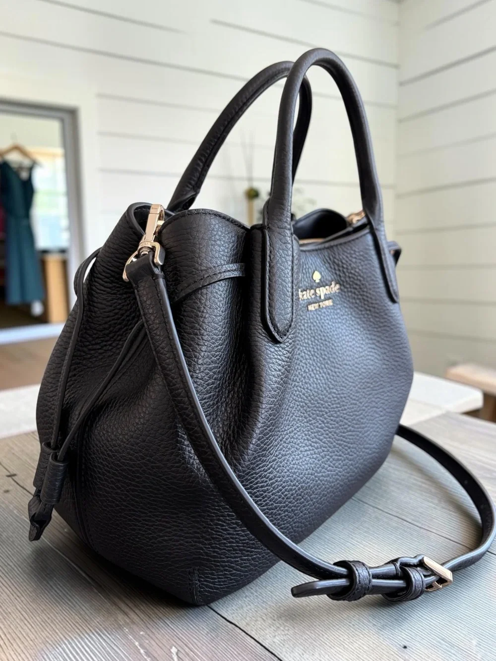kate spade Black Dumpling Leather Satchel with Detachable Crossbody Strap